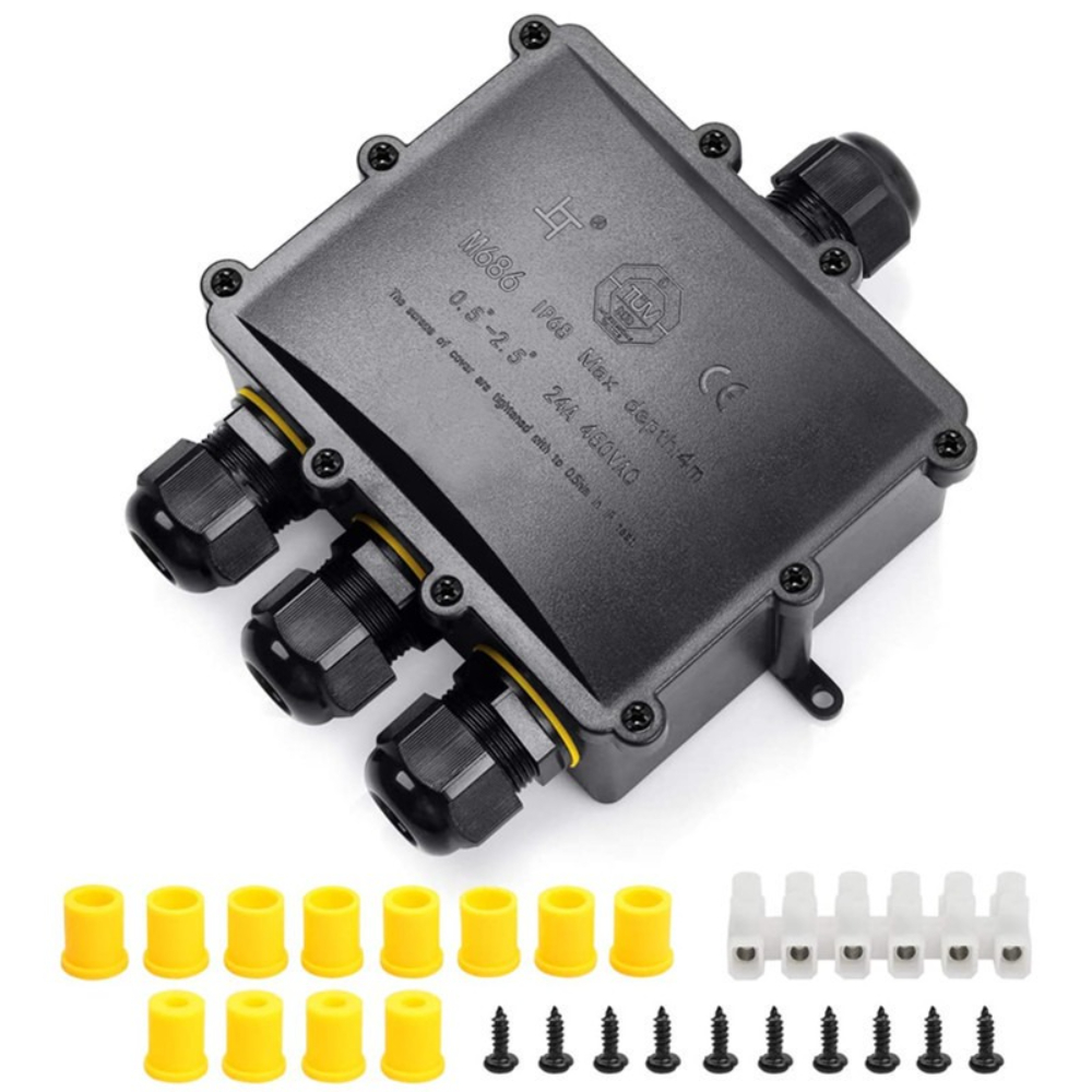 Outdoor Power Cable Junction Box - 4Way 1In3Out IP68 Waterdichte 4-14mm Zonne-energie