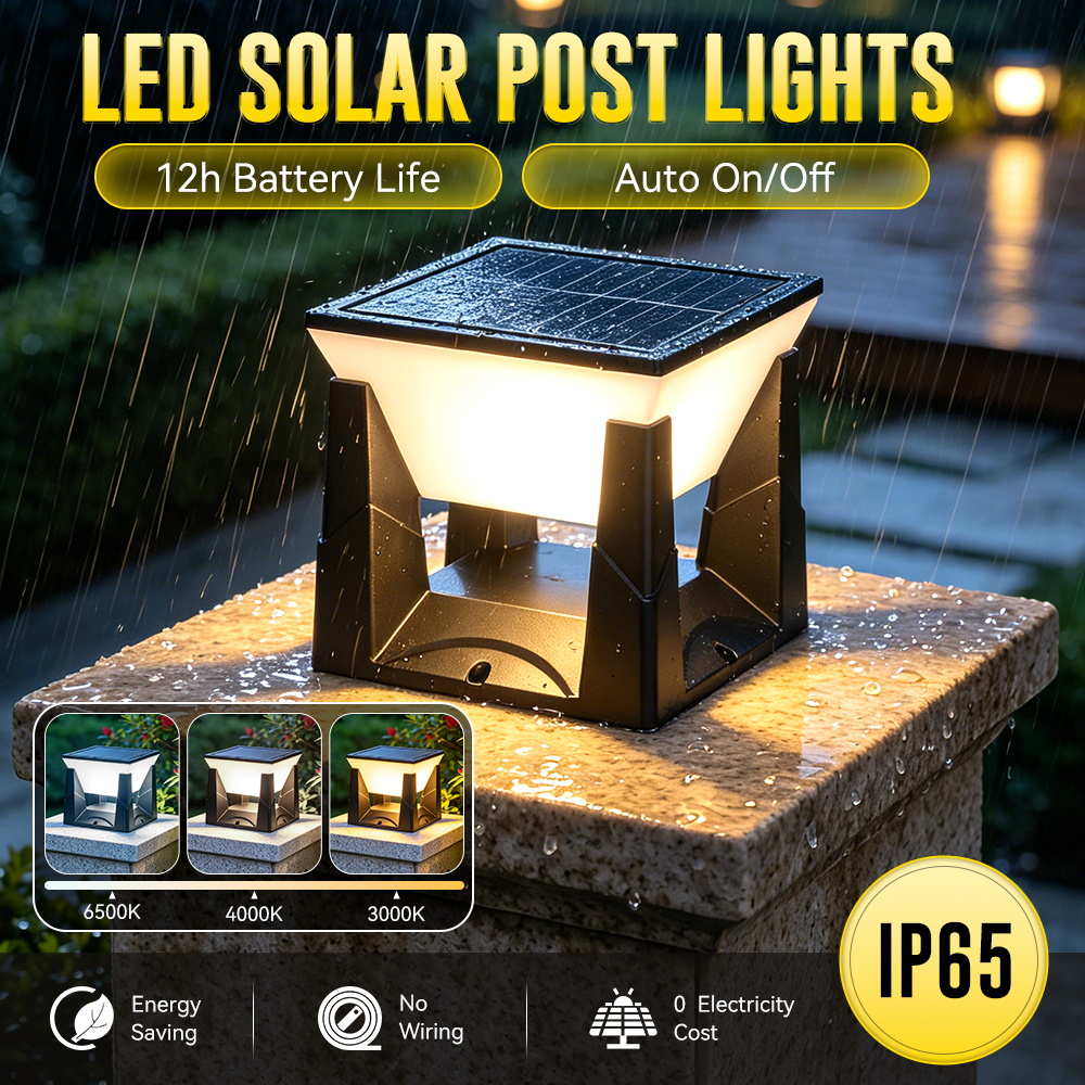 Outdoor Power Post - 3-kleuren zonne-postlamp IP65 waterdicht automatisch buiten