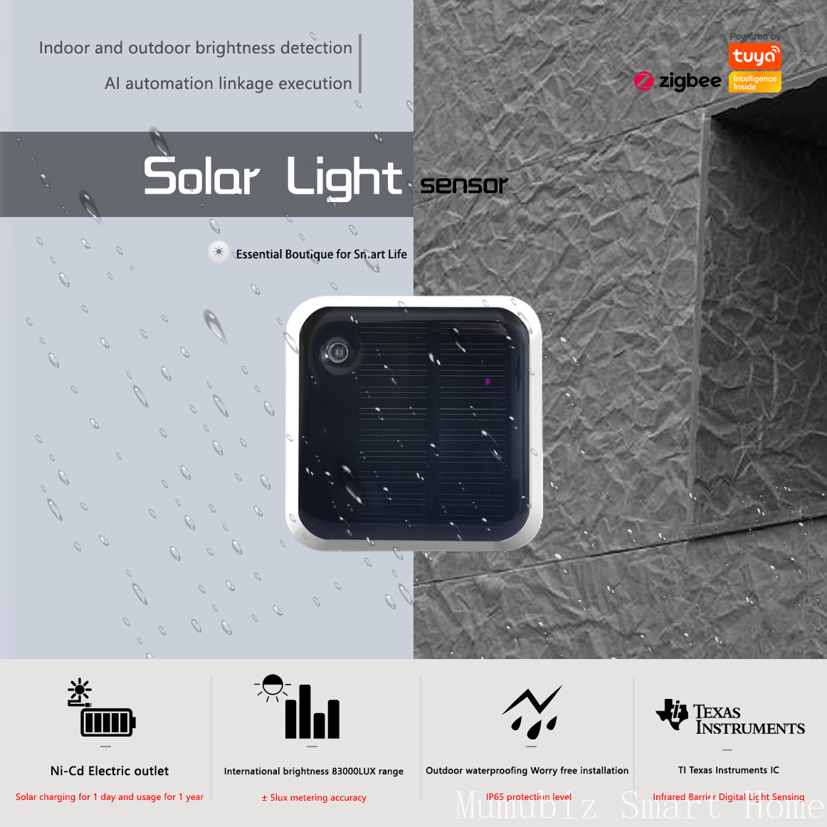 Outdoor Power Monitor - Tuya Zigbee zonne-lichtsensor - IP65 waterdichte