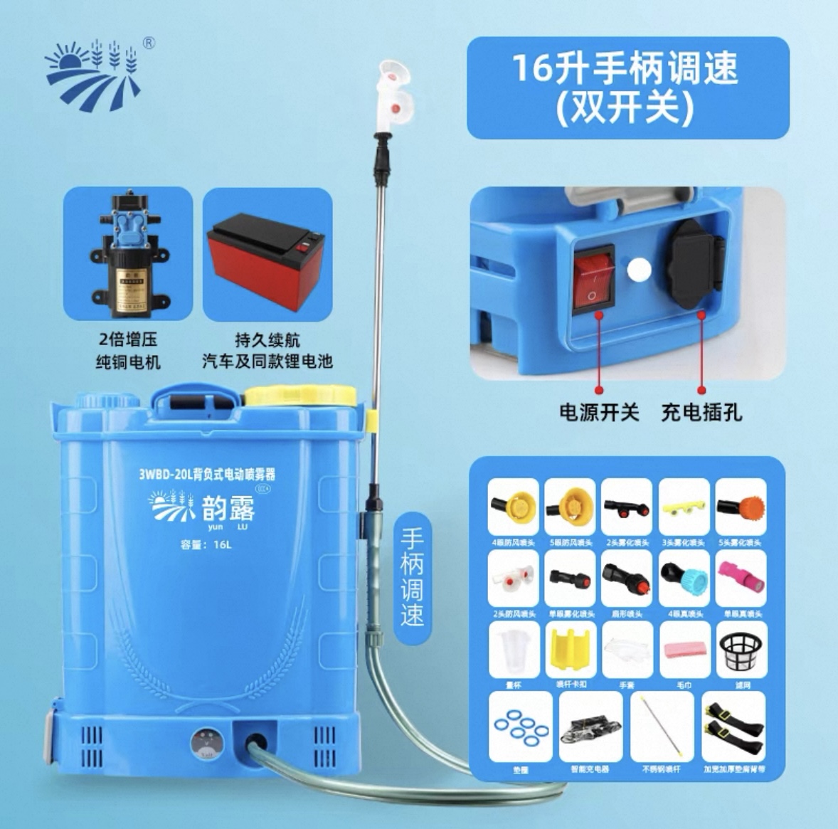 Electric Sprayer Backpack - 16L elektrische spuitmachine Landbouwblazer Intelligente pesticiden-dispenser