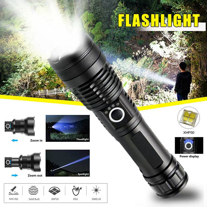 Outdoor Power Supply - High Power XHP70 Led-zaklamp USB-C oplaadbare